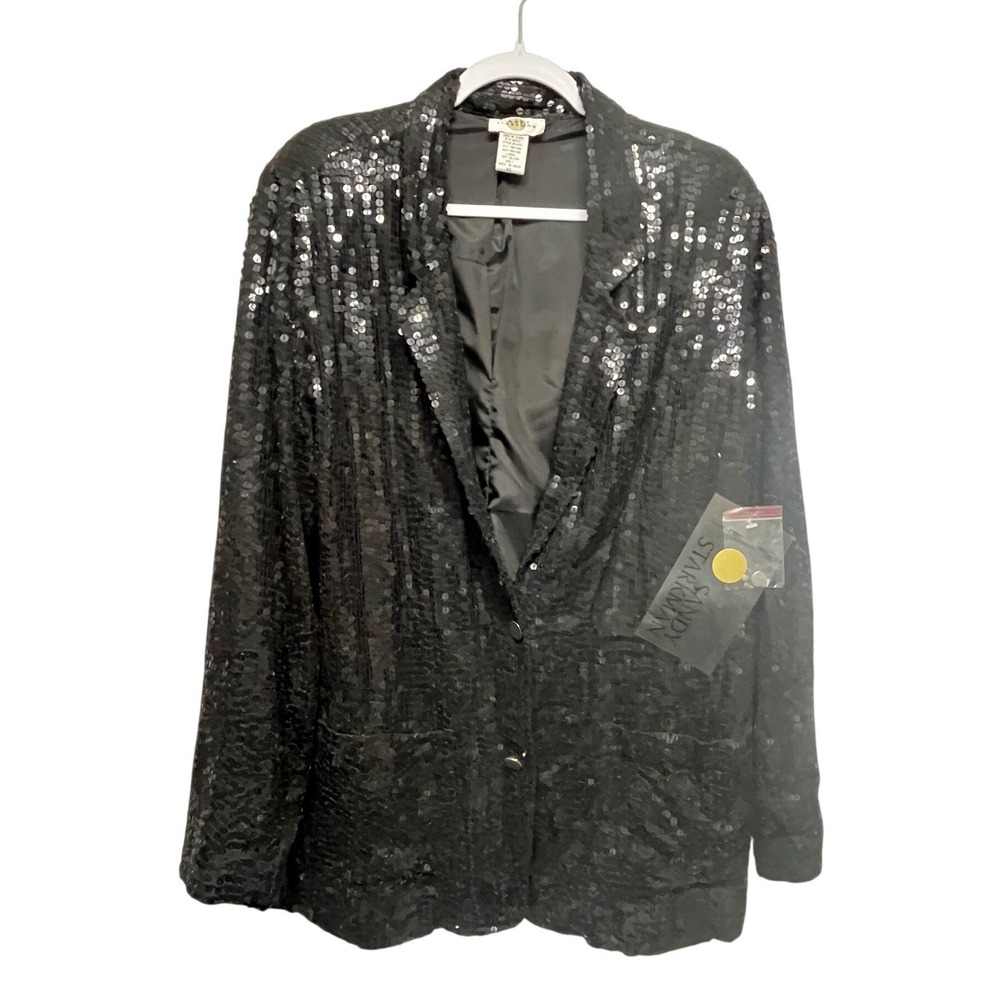 Sandy Starkman Black Sequin Blazer Jacket Women XL Style 4053 New Statement